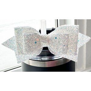 Silver Glitter Changing Color Straw Accessory Bow for Any Stanley or Tumbler